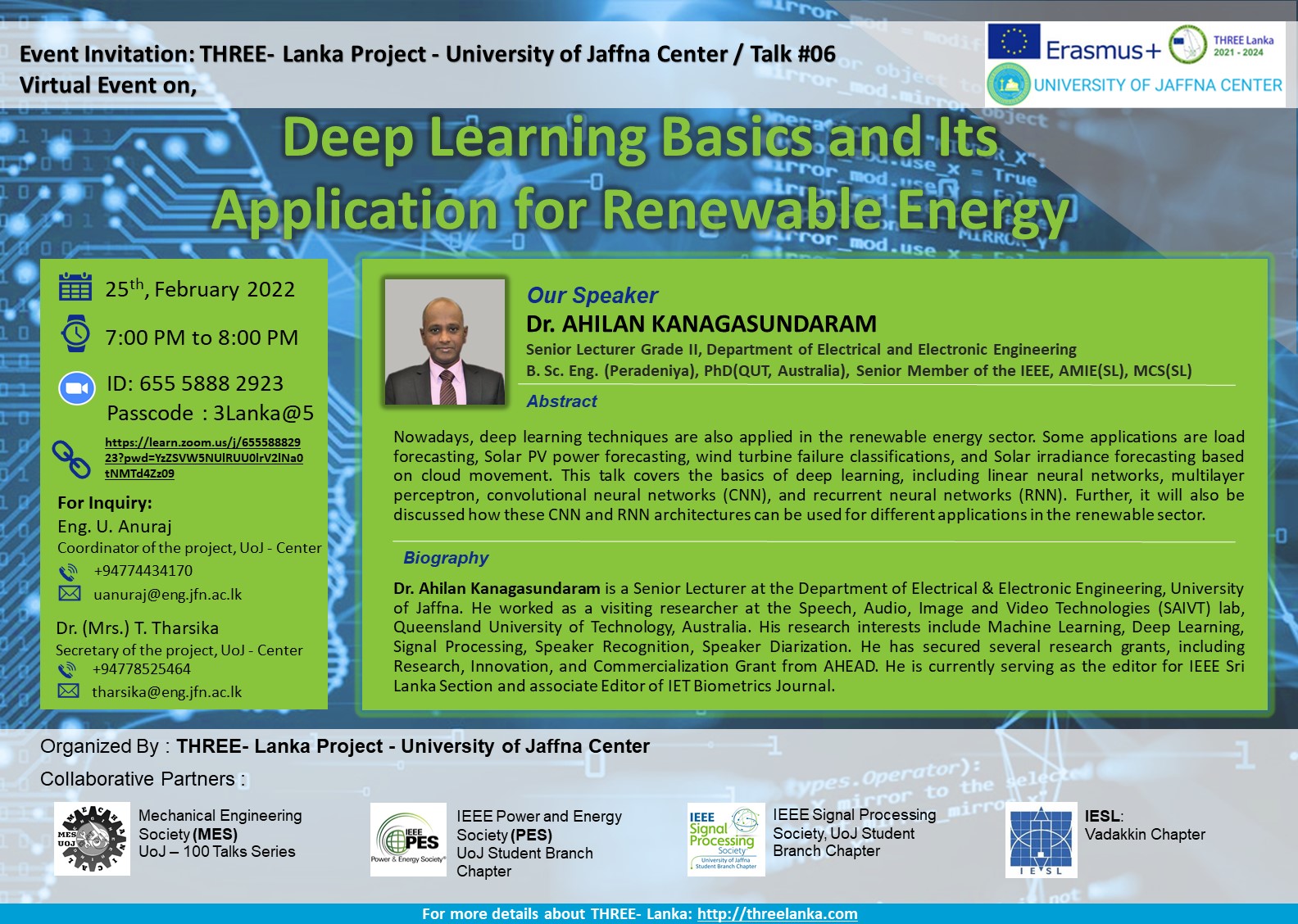 Virtual event on Deep Learning Basics and its Application for Renewable Energy